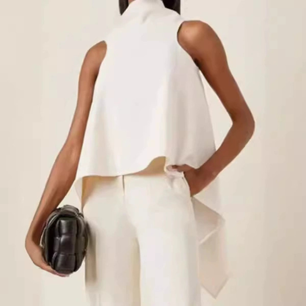 ZARA Women White Asymmetrical Hem Sleeveless Blouse Chic Versatile